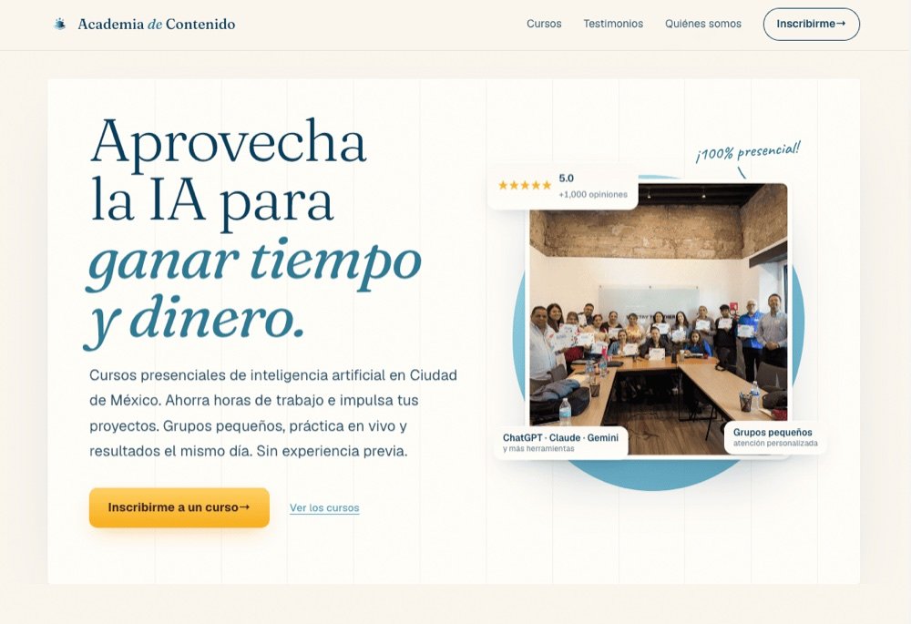 Sitio web de Academia de Contenido rediseñado con IA